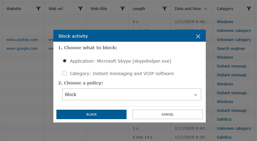 New fast way of blocking web sites or applications right from records