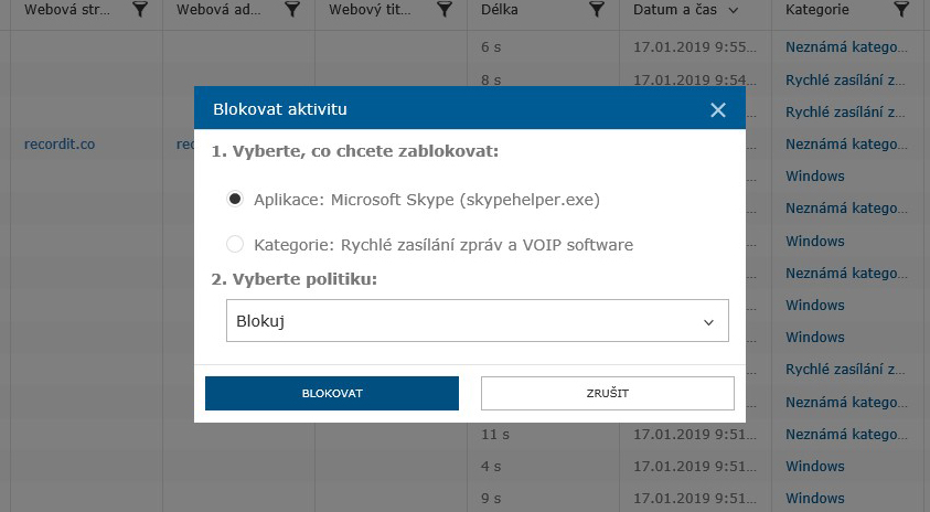 Nový rychlý způsob blokování webů nebo aplikací přímo ze záznamů